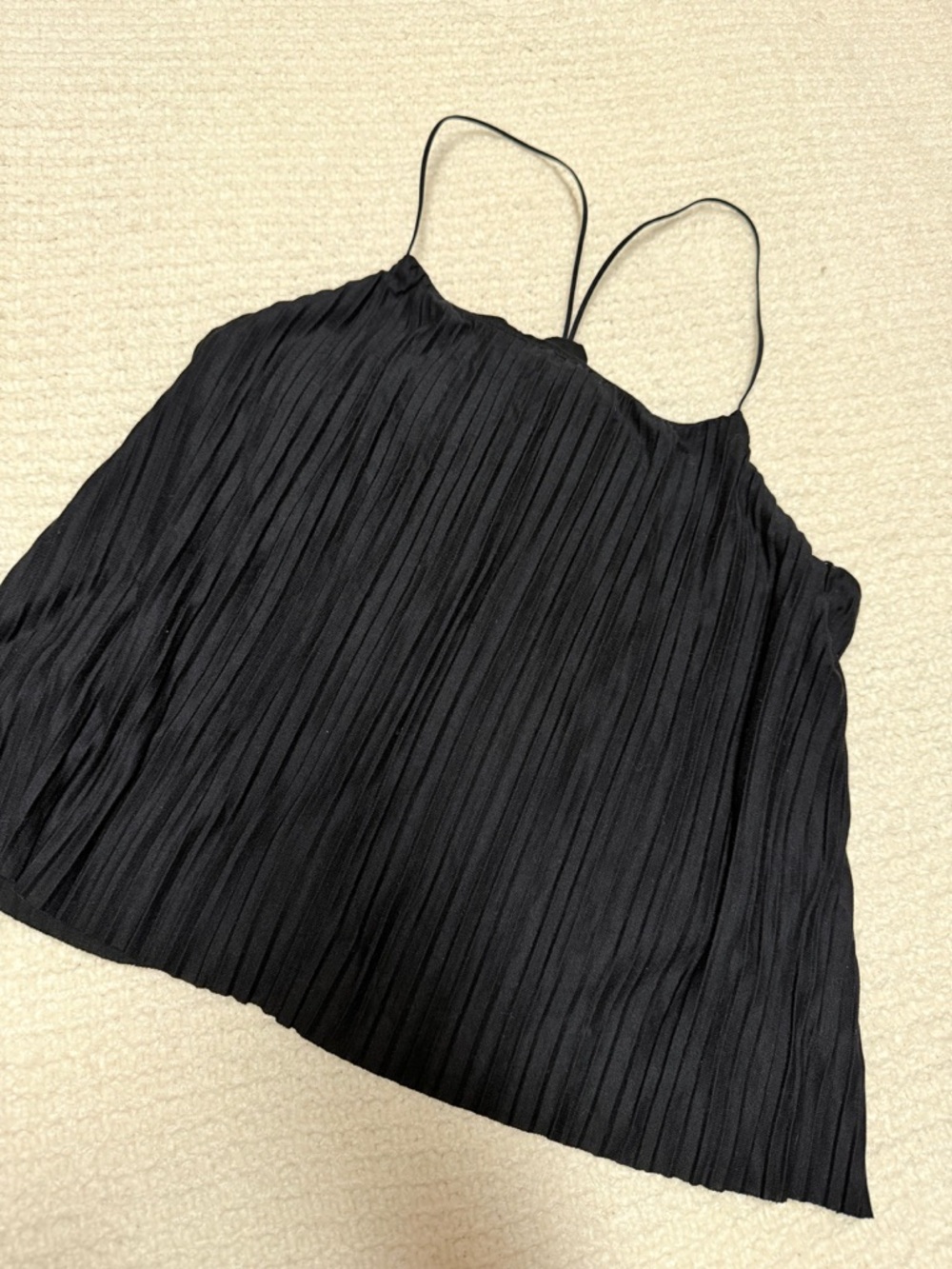 Black Pleated Spaghetti-Strap Women's Top